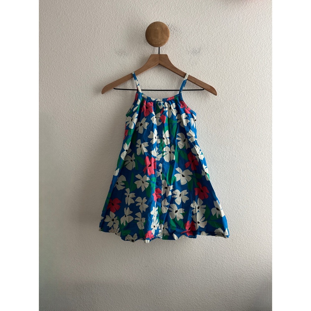 Hanna Andersson Girls Blue Floral Cotton Sun Dress Size 120 US 6-7 Years Old